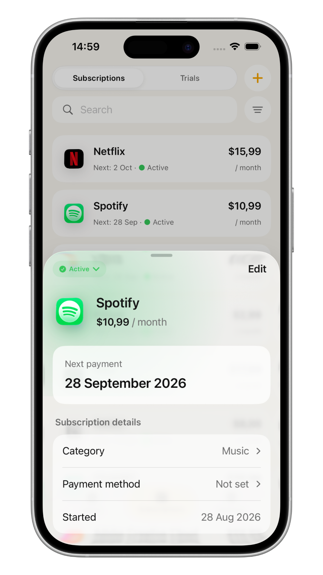 Payment detail with cancellation link